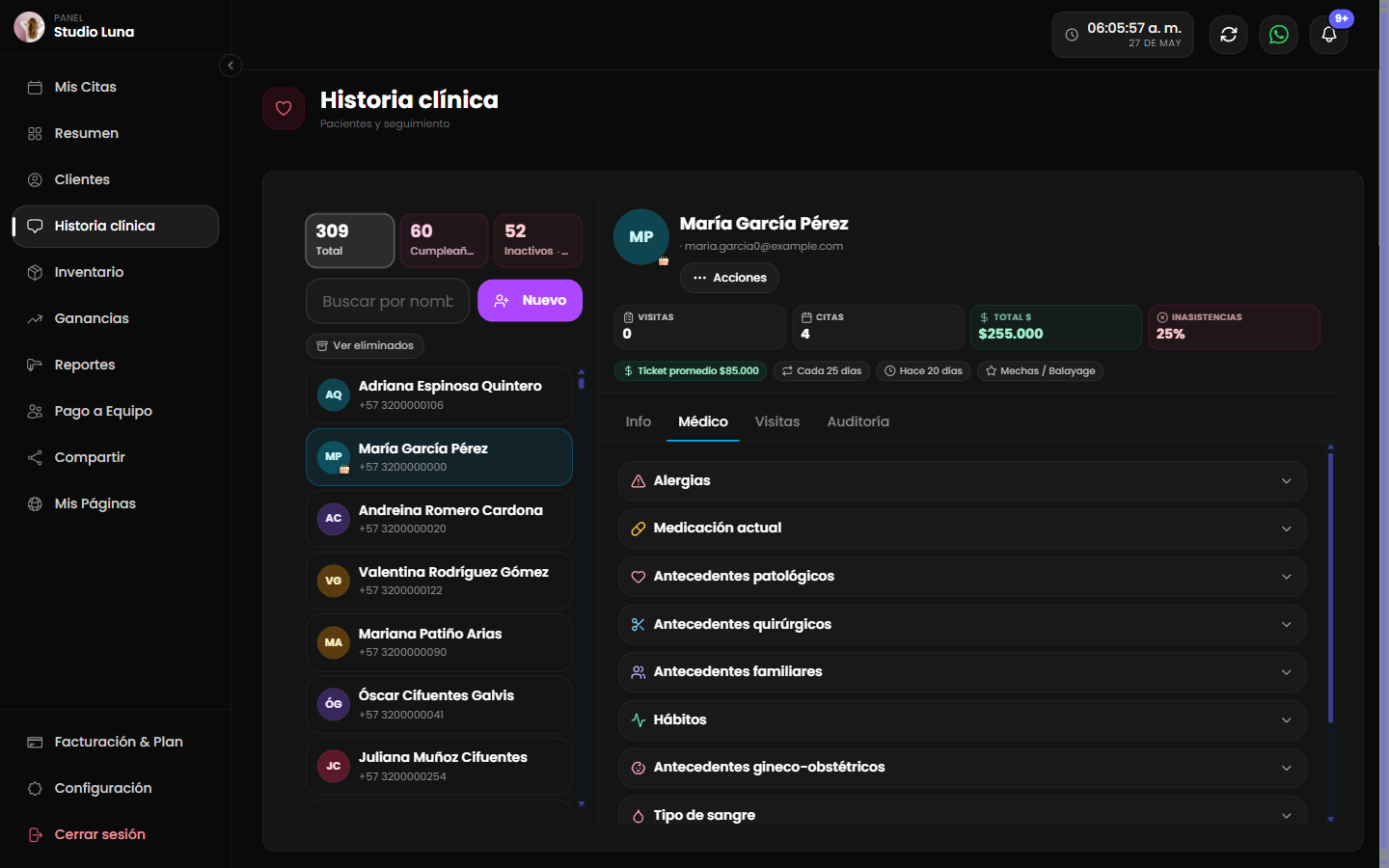 Ficha de paciente con notas SOAP y diagnóstico CIE-10